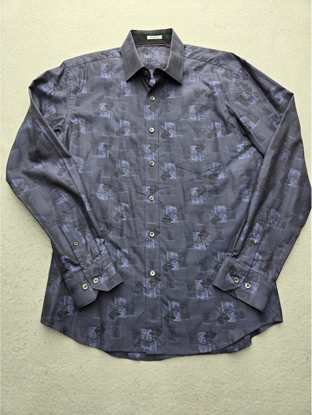 Bugatchi Men's Button-Up Medium Blue Abstract 100% Cotton Long Sleeve Work